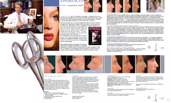 Apparences 2007 - J'ai changé de nez - information prix chirurgie du nez - Rhinoplastie Bruxelles Belgique